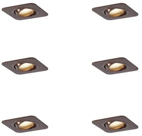 Buitenlamp Set van 6 afgeronde inbouwspots donkerbrons GU10 50mm IP44 - Alberto Modern GU10 IP44 Buitenverlichting vierkant Lamp
