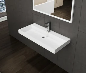 Lambini Designs Vicenza wastafel solid surface 80cm met kraangat wit mat
