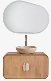 Hangend Badkamermeubelset 95x45 Cm Van Mangohout En Natuurlijke Kivalina-steen Ovaal Led En Anticondens 100x80 Cm Riben & Geborsteld Grijs ↑30 Cm Met