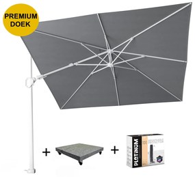 Challenger T2 premium zweefparasol 300x300 cm witte mast manhattan met 90KG voet en hoes