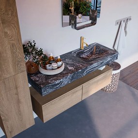 Mondiaz Alan DLux badmeubel 130cm washed oak 2 lades met wastafel lava rechts 1 kraangat