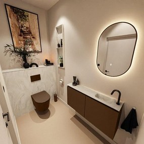 MONDIAZ TURE-DLUX 100cm toiletmeubel Rust. EDEN wastafel Ostra positie rechts. Met 1 kraangat. TUREDX100RUSR1OST