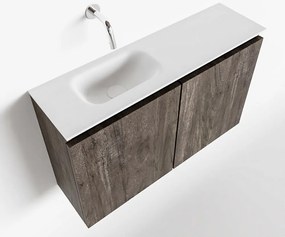 Mondiaz Ture 80cm toiletmeubel dark brown met wastafel talc links geen kraangat