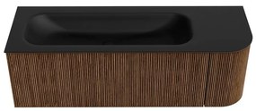 Mondiaz Kurve 135cm badmeubel ronding rechts walnut met 1 lade en deur en wastafel big medium links zonder kraangat urban