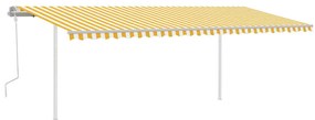 vidaXL Luifel handmatig uittrekbaar met palen 6x3,5 m geel en wit