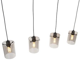 Design hanglamp zwart met smoke glas 4-lichts - Dome