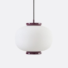 Hanglamp van gegroefd opaline glas en ijzermetaal, diameter 33 cm, TILAN