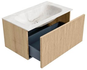 Mondiaz Kurve-dlux 80cm badmeubel oak met 1 lade en wastafel big small midden zonder kraangat frappe