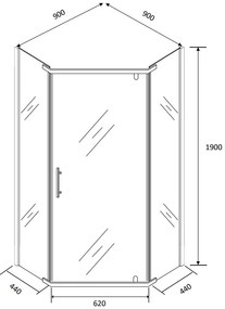 Badstuber Five douchecabine vijfhoek 90x90cm zwart