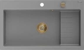 Mexen Omar granieten spoelbak 1-kamer 800 x 480 mm, grijs, gouden sifon - 6520801005-71-G