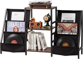 VEVOR Record Storage 3-laags draaitafelstandaard, opbergkast met platenhouder voor vinylplaten voor slaapkamer woonkamer zwart