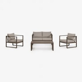 Tuinset Met 2-zitsbank, 2 Fauteuils En Salontafel Van Aluminium Lipov Bruin – Chocolade - Sklum