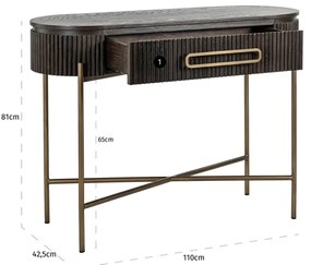 Richmond Interiors Luxor Ovale Kaptafel Ribbelhout Met Goud - 110 X 42.5cm.