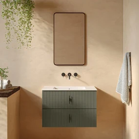 Muebles Marbella badmeubel ribbelfront 80cm legergroen met witte wastafel zonder kraangat