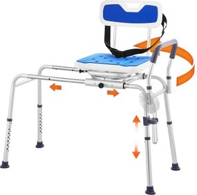 VEVOR Badkuip Transferbank met schuiffunctie en 360 graden draaibare zitting, in hoogte verstelbare badkuip transferbank met armleuning en veiligheidsgordel