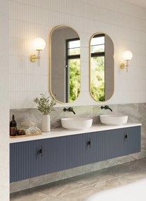 Muebles Ezra badmeubel ribbelfront 240cm marine blauw met wit toppaneel zonder waskom