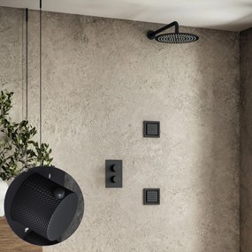 Saniclear Nero Curved inbouw regendouche 20cm met vierkante massagejets en muurarm zwart mat
