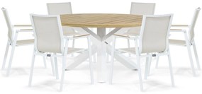 Tuinset Ronde Tuintafel 6 personen 160 cm Aluminium/textileen Wit  Lifestyle Garden Furniture Fiora/Wellington