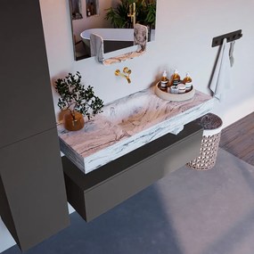 Mondiaz Alan DLux badmeubel 120cm dark grey 1 lade met wastafel glace midden zonder kraangat