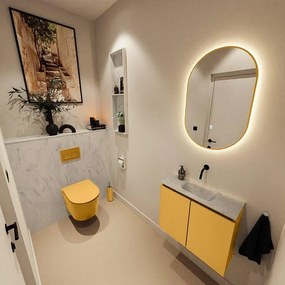 MONDIAZ TURE-DLUX 60cm toiletmeubel Ocher. EDEN wastafel Opalo positie midden. Zonder kraangat. TUREDX60OCHM0OPA