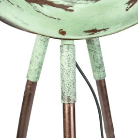 Vintage vloerlamp op bamboo driepoot groen met koper - Barrel