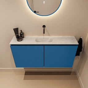 Mondiaz Ture DLux toiletmeubel 100cm jeans met wastafel opalo midden zonder kraangat