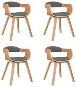 vidaXL Eetkamerstoelen 4 st gebogen hout en stof lichtgrijs
