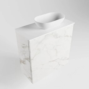 Mondiaz Fowy toiletmeubel 50cm Carrara met witte waskom rechts en kraangat