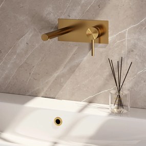 Brauer Stripe inbouw wastafelkraan ColdStart met rechte uitloop en afdekplaat model A1 messing geborsteld PVD