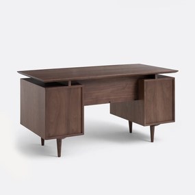 Vintage bureau met dubbele lade, walnootfineer, Quilda