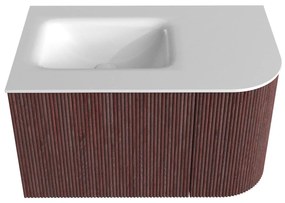Mondiaz Kurve 75cm badmeubel ronding rechts ruby met 1 lade en deur en wastafel grunne links zonder kraangat