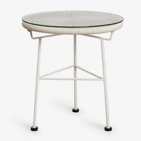 Ronde Bijzettafel Voor Tuin Ø45 Cm Van Staal En Synthetisch Riet Acapulco Tapioca Beige - Sklum