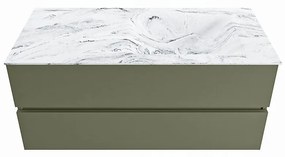 Mondiaz Vica DLux badmeubel 110cm army 2 lades met wastafel glace rechts 1 kraangat