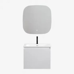 Macrae Zwevend Houten Badkamermeubelset Met Geïntegreerde Wastafel Wit & Vierkant Led En Anticondens 75x75 Cm Riben & Zwart ↑20 - Sklum