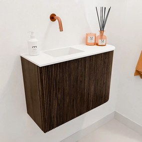 Mondiaz Joya 60cm toiletmeubel ronding rechts walnut met wastafel faye links zonder kraangat talc