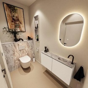 MONDIAZ TURE-DLUX 100cm toiletmeubel Talc. EDEN wastafel Glace positie rechts. Met 1 kraangat. TUREDX100TALR1GLA