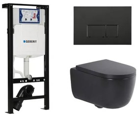 QeramiQ Dely Swirl Toiletset - 36.3x51.7cm - Geberit UP320 plieger inbouwreservoir - 35mm zitting - mat zwarte bedieningsplaat - rechthoekige knoppen - mat zwart SW1000769/SW1026258/SW1381697/SW706189