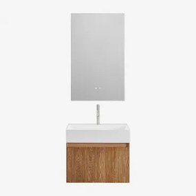 Aldeia Houten Badkamermeubelset Met Geïntegreerde Wastafel Donker Hout & Rectangular Led And Antifog 60x90 Cm Kirvex & Chroom ↑20 - Sklum