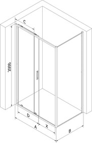 Mexen Exo-S schuifdouchecabine 120 x 90 cm, transparant, zwart - 8151-120-090-70-00