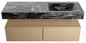 Mondiaz Alan DLux badmeubel 130cm oro 2 lades met wastafel lava rechts zonder kraangat