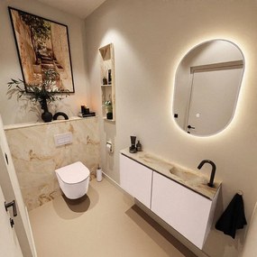 MONDIAZ TURE-DLUX 100cm toiletmeubel Rosee. EDEN wastafel Frappe positie rechts. Met 1 kraangat. TUREDX100ROSR1FRA