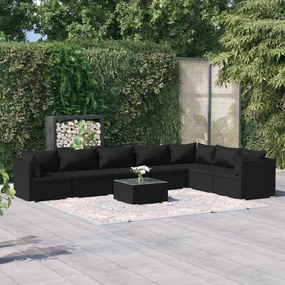 vidaXL 8-delige Loungeset met kussens poly rattan zwart