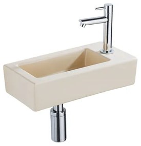 QeramiQ Fuente Fonteinset - 37.5x18.5x9cm - keramiek - kraangat rechts - fonteinkraan chroom - afvoerplug - verlaagd sifon - Mat Beige SW1122448/SW696209/SW696219/SW696234