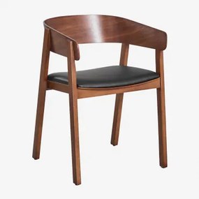 Olsen 4-delige Eettafelstoelen Set Met Armleuningen Van Eikenhout Donker Hout & Kunstleren Zwart - Sklum
