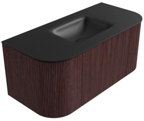 Mondiaz Kurve 100cm badmeubel ronding links/rechts ruby met 1 lade en 2 deuren en wastafel grunne midden zonder kraangat urban