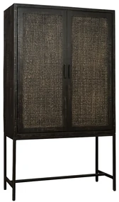Tower Living Zwarte Kast Mangohout Met Rotan Carini - 110x45x190cm.