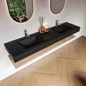 Zaro Alan badmeubel 180cm met planchet washed oak en vrijhangende wastafel cloud dubbel 2 kraangaten urban