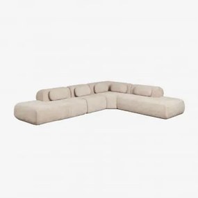 Modulaire Hoekbank Van 4 Delen Met Dubbele Chaise Longue In Vacuüm Verpakte Chenille Merida Chenille Dik Tapiocabeige - Sklum