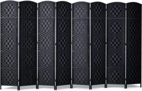 VEVOR kamerscherm met 8 panelen, handgeweven opvouwbare privacyschermen met scharnieren, draagbare en vrijstaande kamerschermen voor kamerafscheiding, zwart 1795 x 3255 x 19 mm