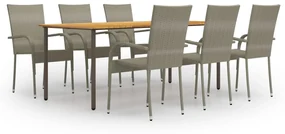 vidaXL 7-delige Tuinset poly rattan grijs